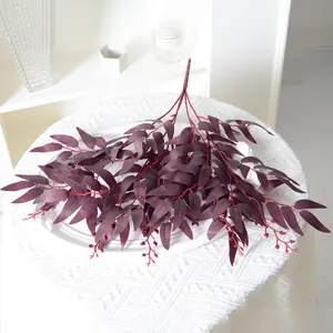 Feuilles de saule artificielles 5 fourches plante de simulation rouge foncé pour déco mariage maison