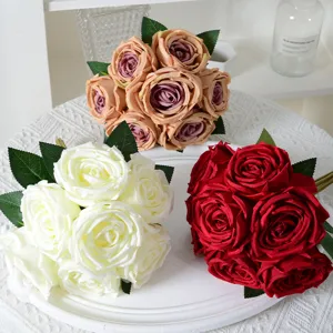 Bouquets de Roses Artificielles à 7 Têtes Fleurs en Soie pour Décoration de Mariage et Maison