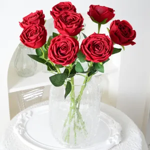 Bouquet de roses rouges artificielles fleurs en soie pour deco mariage accessoires photo