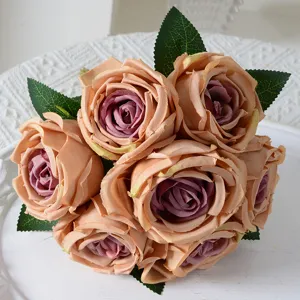 Bouquet de roses artificielles 7 têtes fausses fleurs pour décoration de mariage à la maison.