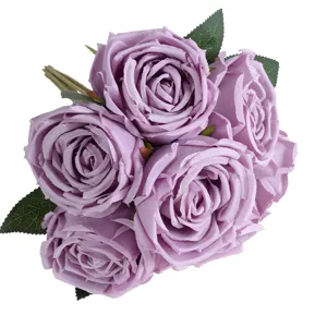 Bouquet de roses artificielles 7 têtes violet en soie pour mariage déco maison