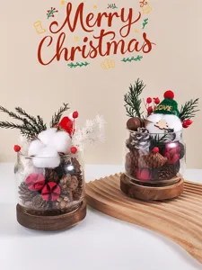 Barattolo di vetro con fiori secchi e pigne di aromaterapia natalizia per la decorazione.