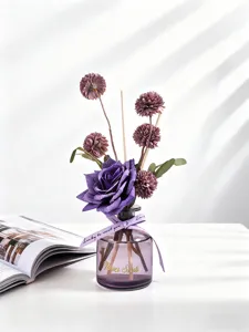 Purple rose dried flower reed diffuser bottle, elegant home decor fragrance aromatherapy gift.
