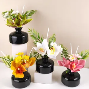 Black Bottle Floral Aromatherapy Diffuser With Artificial Flowers Essential Oil Home Office Air Freshener