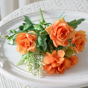 Bouquet de roses artificielles en soie orange arrangement floral pour décoration et photo