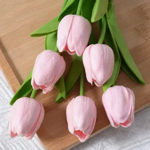 PU mini tulip artificial flower variant, pink fake floral decor for home wedding.