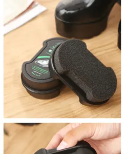 Portable leather shoe polish sponge applicator with built-in wax for quick cleaning and shine.
