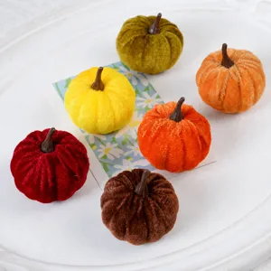 Ensemble de déco citrouille en velours, petites citrouilles artificielles automne