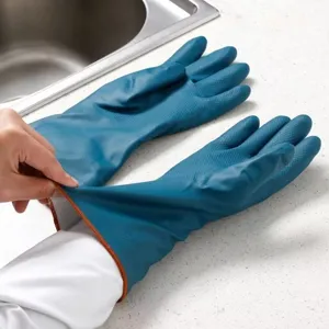 Gants de Ménage en Caoutchouc Doublés de Polaire Épaisse pour Nettoyage de Cuisine Imperméables Antidérapants Manches Longues