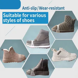Crampones antideslizantes para varios tipos de calzado mostrados en botas y zapatillas