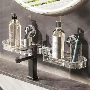 Transparenter Acryl Wasserhahn Ablage Korb Detail für bequeme moderne Badezimmer Organisation.