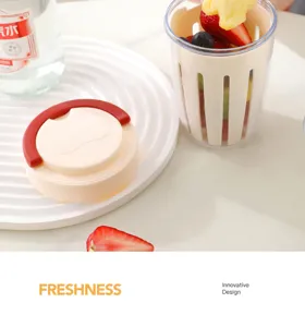 Double layer draining fruit cup portable salad cup breakfast picnic cup with lid and fork