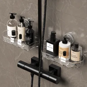 Transparent Kunststoff Saugnapf Ablagekorb Doppelschicht Bad Waschbecken Wandmontage Regal Küchen Organizer