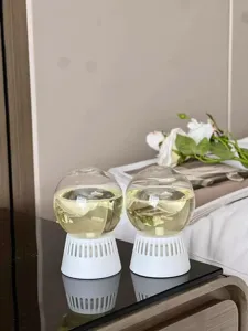 Inverted glass aroma ball essential oil diffuser for long lasting indoor room fragrance.