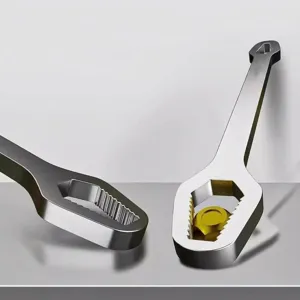 Universal self-tightening double-head wrench with serrated grip for nut adjustment