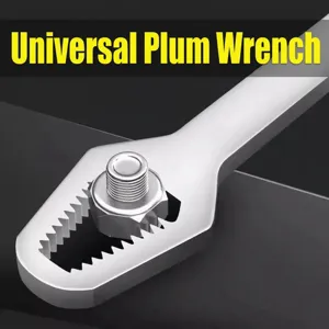 Universal multi-functional plum wrench tool for self-tightening nuts in tight spaces