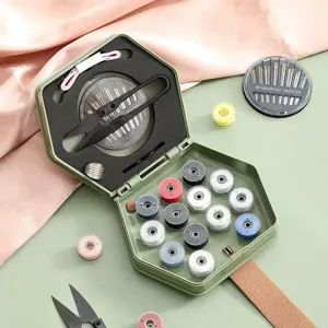 Juego de costura portátil multifuncional con hilos, agujas y herramientas para el hogar.