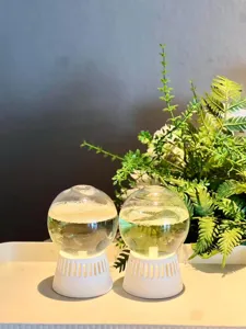 Detailed shot of inverted glass fragrance balls with white bases, perfect for home aromatherapy.