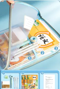 Transparent mesh subject classification file bag with zipper, large capacity pouch.