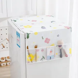 Housse anti-poussière imperméable pour réfrigérateur avec poches, tissu de cuisine floral.