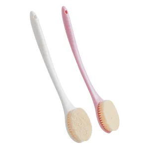 Long handled bath brush soft bristle body back scrubbing brush pink and white 2pcs set