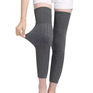 Grey thermal knitted knee warmers thick leg sleeves for winter warmth and cold protection
