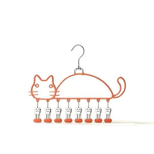 Cute cat-shaped drying rack with 8 clips for socks and underwear