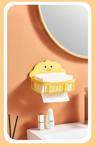 Wall mounted cute duck tissue box for bathroom, convenient waterproof paper holder rack.