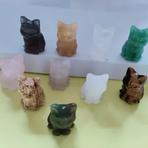Natural crystal cat figurine, cute gemstone carved animal statue for home decor and DIY crafts.