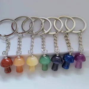 Natural crystal mushroom keychain cute stone pendant bag charm keyring accessories gift
