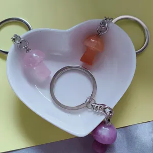 Natural crystal mushroom keychain cute stone pendant bag charm minimalist keyring accessory