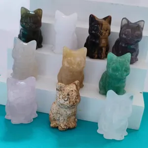 Natural crystal cat figurine 3cm carved gemstone animal craft home decor display item