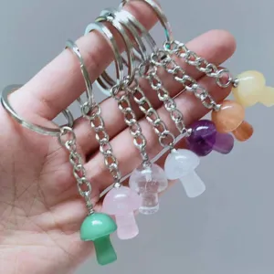 Natural crystal mushroom keychain cute stone pendant bag charm key ring accessory.