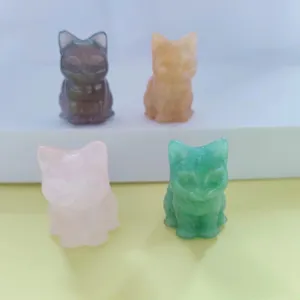 Natural crystal cat figurine, 3cm healing stone carved cute animal craft desktop decor.