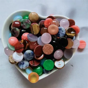 Assorted natural crystal gemstone cabochons flatback beads in heart bowl for jewelry DIY.