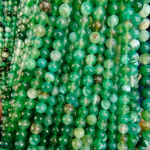 Green banded agate beads round loose beads for DIY handmade jewelry making and crafts.