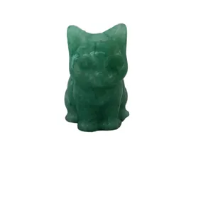 Natural green crystal cat figurine, 3cm cute carved gemstone animal statuette home decor.