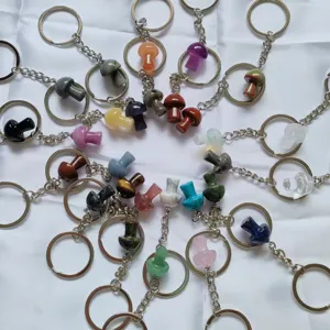 Natural crystal mushroom keychain cute stone pendant bag charm keyring gemstone accessory