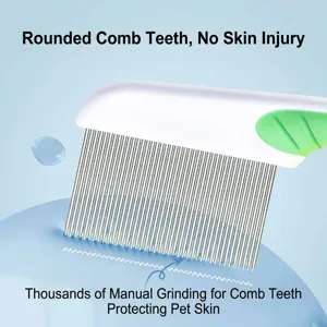 Fine tooth pet flea comb with rounded stainless steel teeth for gentle grooming