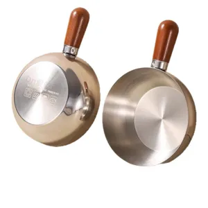 Edelstahl kleiner Kochtopf mit Holzgriff 14cm 600ml Mini Milchtopf fuer den Einzelgebrauch