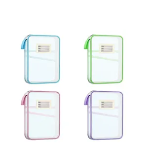 Transparent mesh document bag with zipper and subject label slot for student school supplies.
