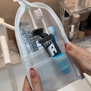 Portable Mesh Toiletry Bag Large Capacity Waterproof Travel Makeup Organizer Stand Up Cosmetic Storage Pouch For Women