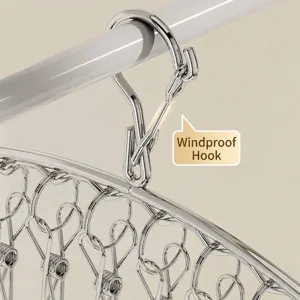 Stainless steel sock drying rack featuring an integrated windproof lock hook system