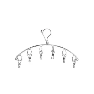 Stainless steel arc-shaped sock drying rack with multiple windproof clips for laundry