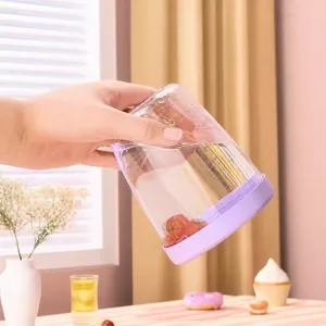 Portable fruit cup salad container with leakproof lid and fork for office outdoor lunch.