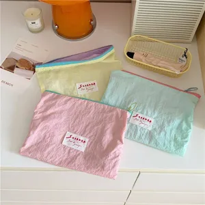 Portable Cosmetic Bag Cotton Linen Makeup Pouch Minimalist Color Block Zipper Toiletry Storage Bag for Travel Women