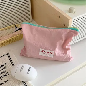 Pink blue contrast color makeup bag portable zipper cosmetic pouch for daily use travel