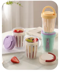 Portable fruit salad cup with fork double layer draining cup breakfast picnic container