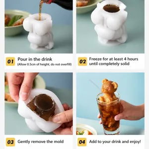 Silikon 3D süßer Bär Eiswürfelform Hersteller für Whiskey Kaffee Bar Party Werkzeug