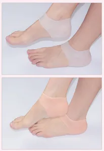 Silicone heel protector detail showing soft cushion design for cracked feet pain relief and care.